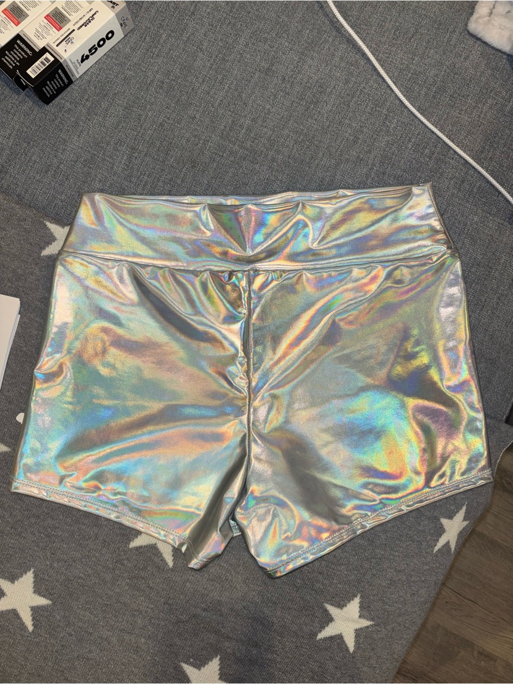 Holographic High-Waist Women’s Shorts - Silver